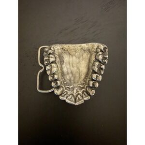 Vintage Bergamot Brass Works Human Teeth Jaw Belt Buckle - Pewter - 1974